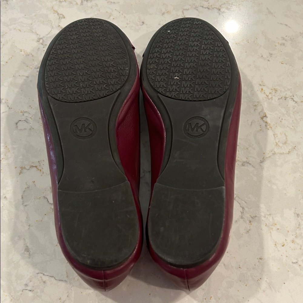 Michael Kors Burgundy Leather Ballet Flats with MK Logo Lock Bow Size 7.5M - Picture 5 of 7